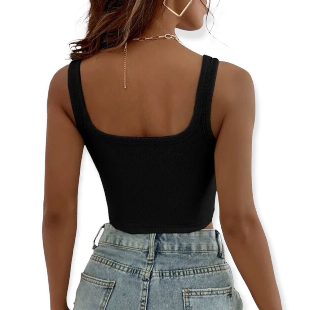 Solid Black Cropped Tank Top - image 3